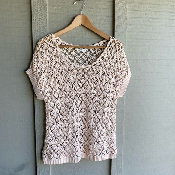 NET Ladies Peach Open Crochet Knit Peach Sweater Size: S - Picture 1 of 8